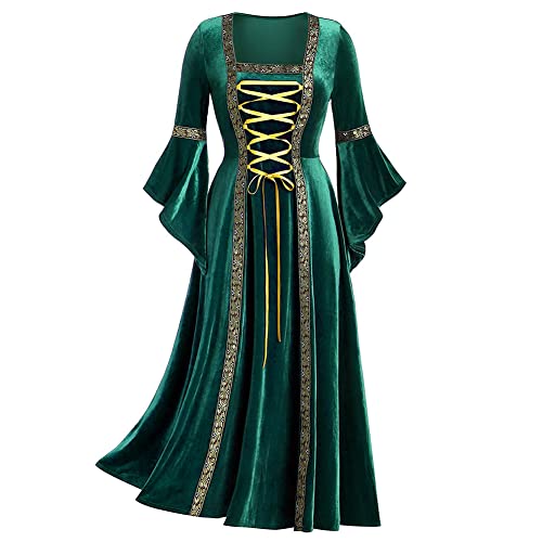 Oniissy Costume médiéval pour femme, robe de fête, style gothique, punk, médiéval, velours croisé, manches évasées, robe vintage Cover