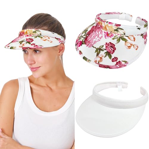 Image of 2 Pack Sun Visor Hats Women Men Clip On Wide Brim Visors Hat Outdoor Sports Golf Beach Travel Tennis Caps