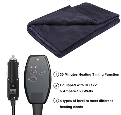 Image of Big Ant Electric Car Blanket 12V Heated Car Blanket with 4 Hours Auto Off, Fast Heating Level Electric Blanket for Car Truck SUV RV Car Electric Blanket 58 inch x 42 inch (Navy Blue, Upgrade Model)