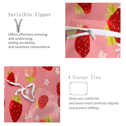 Housse de couette 240x260 fraise et microfibre avec 2 taies d'oreiller
