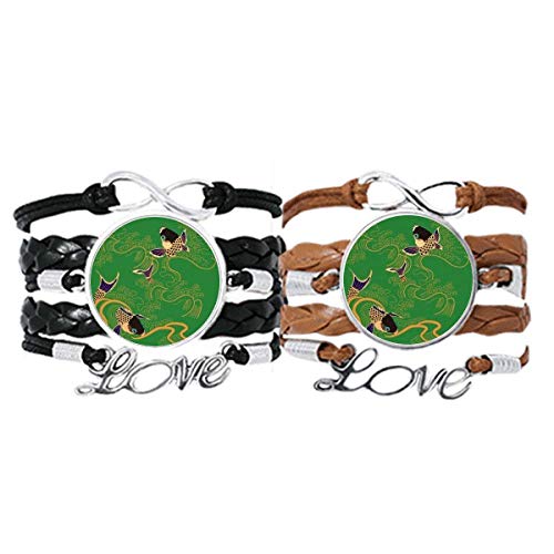 Peinture japonaise Poisson Jaune bracelet couple en cuir véritable premium
