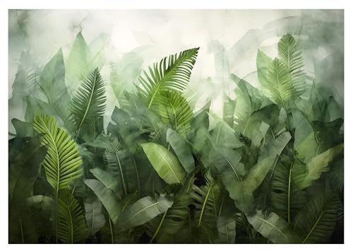 WallArena - Carta da parati fotografica in tessuto non tessuto, motivo foglie, verde naturale, piante tropicali, 368 x 254 cm, carta da parati fotografica, per soggiorno, camera da letto, carta da