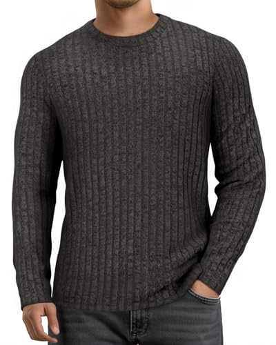 MANGOPOP Men's Long Sleeve Shirt Crew Neck Sweatshirt Ribbed Knit Fall Undershirt Tops 2025