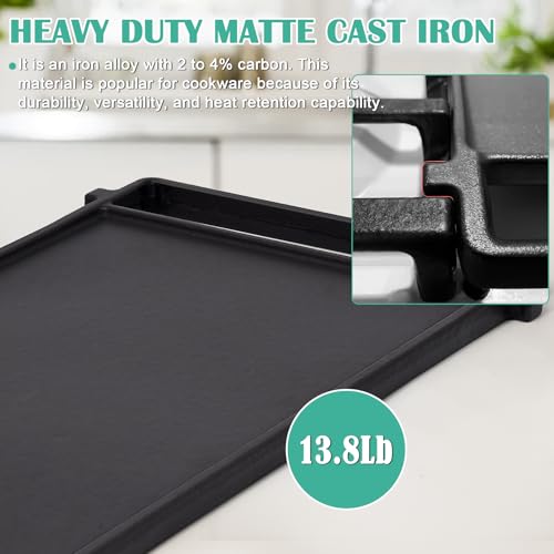 Image of Hiorucet WB31X24998 Cast Iron Griddle Replacement for GE Gas Stove Griddle Plate, JGBS66REKSS Reversible Griddle Flat Top Pan for GE Appliance Gas Range Parts.