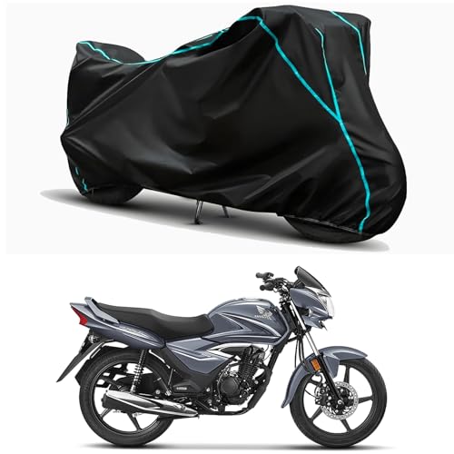 Image of Waterproof Bike Body Cover Compatible for | Honda CB Shine SP BS6 | Taffeta Fabric, Sky Piping Design, Bottom Elastic Fit | Dustproof, Sun UV & Rain Protection for All Weather.