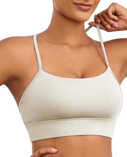 Image of Womens Y-Back Sports Bra, Weightless Padded Yoga Bra, Spaghetti Strap Low Impact Gym Top for Workout & Daily Wear