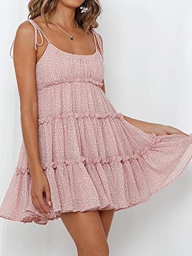 Image of kinstell Women's Boho Spaghetti Strap Ruffle Square Neck Bowknot Backless Sleeveless Elegant Flowy Mini Short Skater Dresses