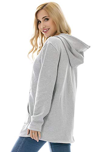 Bearsland Women's Maternity Sweater Clothes Nursing Sweatshirt Breastfeeding Hoodie With Pockets Gray #TOP2