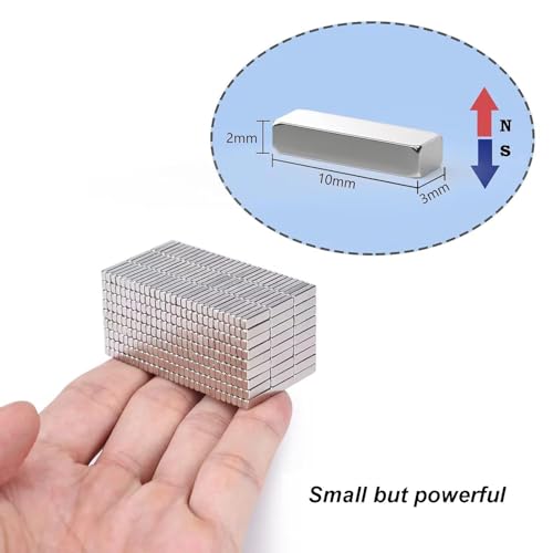 Image of rhinocats 100Pcs Small Strong Magnets, Powerful Mini Magnets ，Tiny Rectangular Magnetic Bar for Crafts Office DIY Tool Storage,10x3x2mm