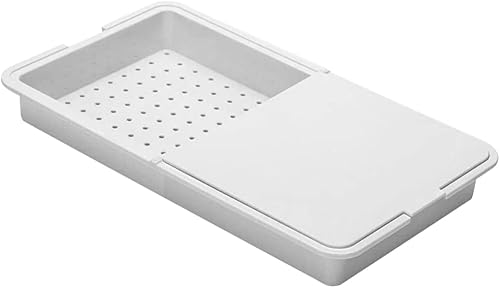 BESTonZON Tabla de cortar de plástico con cesta de almacenamiento para fregadero sobre el fregadero, cesta de lavado de verduras para cortar, lavar