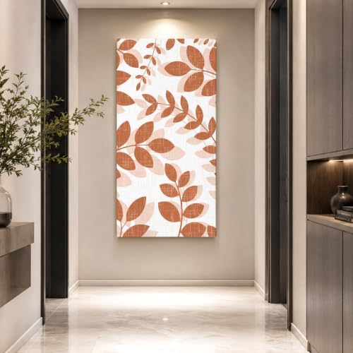 Wood Canvas Wall Art, Terracotta Orange Leaves Large Wall Decor