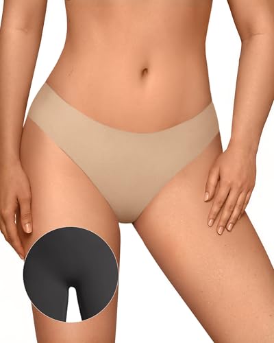 Image of OEAK Seamless Thongs for Women Invisible Thongs No Show Thong Panty Liners Tangas Comfortable Workout G-Strings Underwear Skin Nude XS