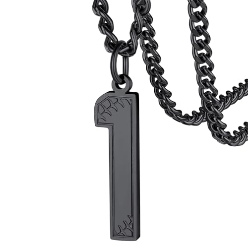 FaithHeart Lucky Number Pendant Necklace for Men Women, Stainless Steel Athlete Sports Jewelry Personalized Customizable Black 1