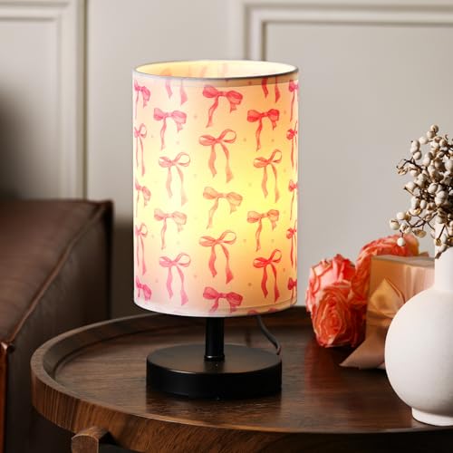 Glooglitter Pink Bow Table Lamp Christmas Gifts 3 Colors Dimmable Lights 9.72 x 5.12 Inch Night Light Bedside Lamps Decoration for Bedroom Desk Birthday Gifts for Home Decor