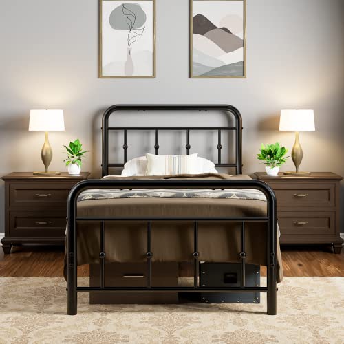 Twin Xl Bed Frame With Victorian Style Wrought Iron-Art Headboard And Footboard, Metal Platform Bed Frame Twin Xl Rustic Vintage Metal Bed Frame No Box Spring Needed Noise Free, Black (Twin Xl) #TOP2