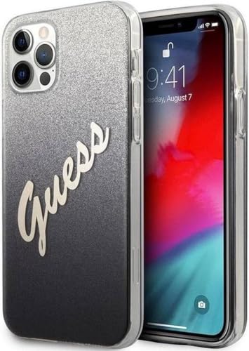 Guess GUHCP12LPCUGLSBK Vintage Glitter Collection Coque pour iPhone 12 Pro Max, Noir