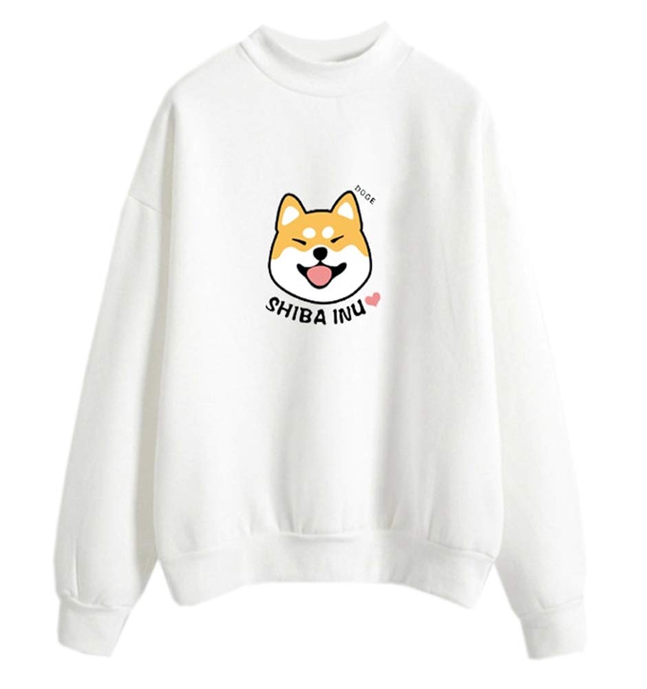 BellystarTee Women Cartoon Dog Shiba Inu Anime Pullover Top, White, XL