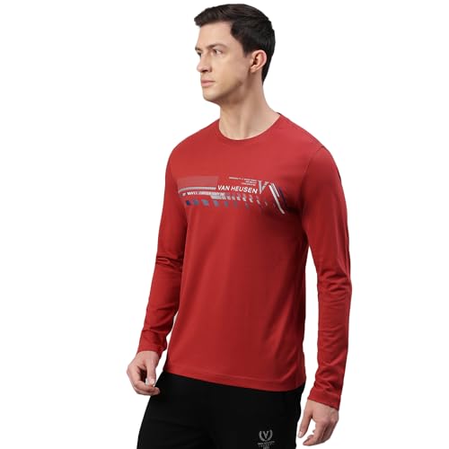 Image of Van Heusen Men Athleisure Regular Fit T-Shirt - Cotton Rich - Crew Neck, Long Sleeve, Printed
