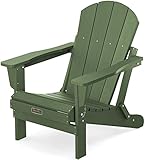 SERWALL Folding Adirondack Chair for Patio Garden, All-Weather Outdoors Chairs, Wooden Textured Fire Pit Chairs for Poolside, Backyard, Lawn - Army