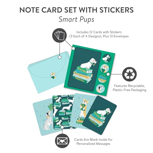 Image of Studio Oh! Smart Pups Blank Note Cards with Envelopes & Stickers, Assorted Stationery Set (12 Cards, 13 Envelopes), 3.5 inch x 5.25 inch, Cute Dog Thank You & Birthday Cards, 250 GSM Paper, Decorative Box
