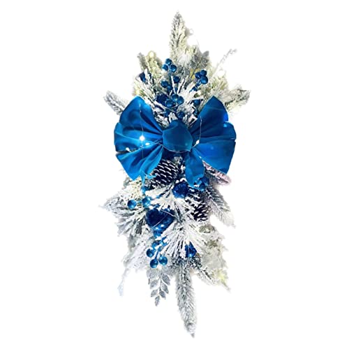 Décorations de Noël lumineuses pour escalier - Couronne de Noël lumineuse à suspendre pour porte d'entrée, mur et fenêtre - Pour intérieur et extérieur - Bleu - 60 cm