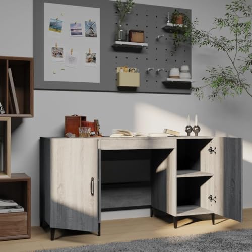Bureau gris Sonoma 140 cm en bois robuste avec espace de rangement large - 5