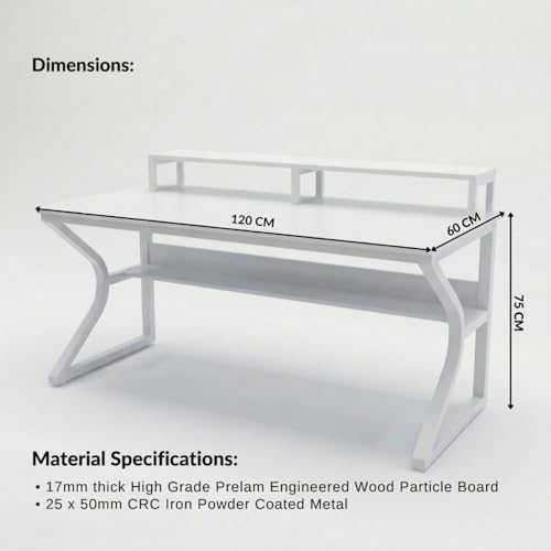 Image of TEKAVO Qri Computer Table for Home Pc | Office Table for Home | Lower Shelf & Moniter Riser, Laptop Table, Worktable, Study Table, Workstation | White Wood, Metal, (120 Cm x 60 Cm) - DIY