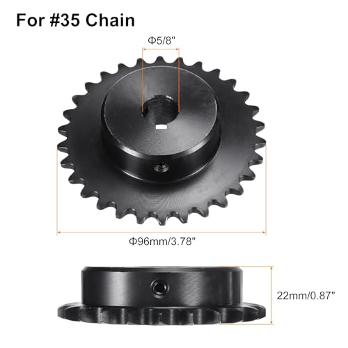 Image of uxcell #35 Chain Roller Sprocket B Type, 5 /8 inch Bore 30 Tooth Single Strand Chain Sprocket, Carbon Steel, Keyway with Set Screws