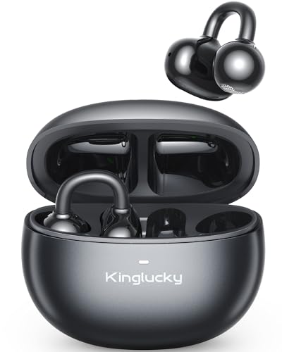 Kinglucky Upgraded Clip-On Earbuds Comfortable fit & Crystal-Clear Sound, 50H Playtime Open Ear Buds Bluetooth 6.0 Wireless Headphones for Women Ideal for Small Ears,Sports,Workouts,Glasses Black