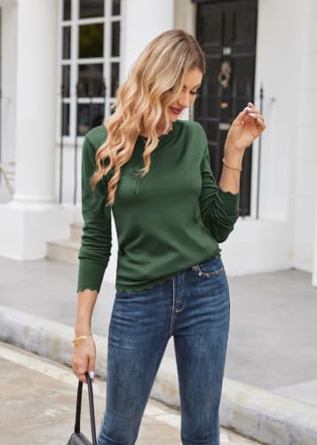 Image of GRACE KARIN Long Sleeve Fall Sweaters for Women Trendy Business Casual Tops | Fashion Clothes,Classic Pullover Shirt,Crew Neck,Scalloped,Lightweight,Soft Comfy,Fitted,Knit,Stretchy,Winter Layer Clothing