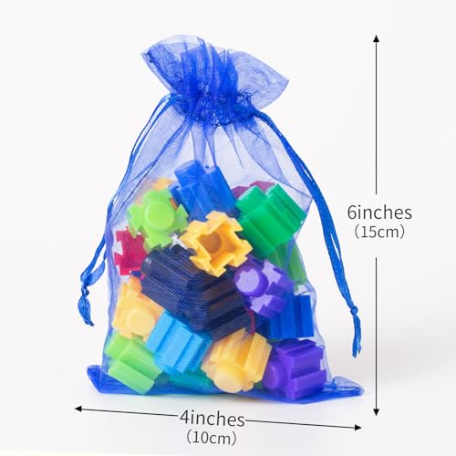 Image of 100PCS Organza Bags, 4x6 inches (10x15cm) Small Mesh Bags Drawstring, Blue Jewelry Gift Pouches for Wedding, Party, Festival, Bathroom Soaps