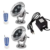 JSN&PC LED Pond Light 2 Pack 18W RGB Color Changing with 60W AC 12V Transformer,IP68 Underwater Ligh