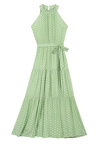 Jurebecia Vestido feminino sem mangas polka dot saia longa elegante pode ser bowknot multicolor mult