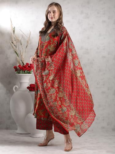 Image of GoSriKi Women's Rayon Viscose Anarkali Printed Kurta with Palazzo & Dupatta