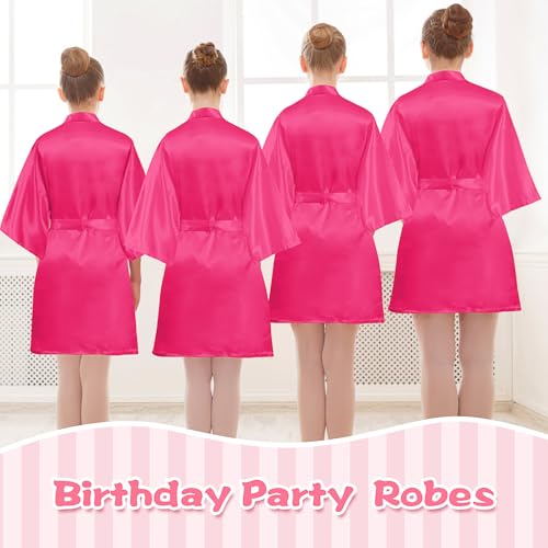 YFNVH 24-tlg. Spa Party Set für Mädchen – Kinder Bademantel Set mit Haarband, Schlafmaske & Tasche, Satin Kimono für Geburtstag, Wellness & Pyjamaparty (DE/NL/SE/PL, Alter, 12 Jahre, Regular, Rosa)