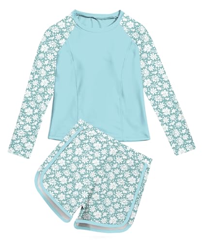 Image of Vogseek Girls Rash Guard Swimsuits 2 Piece Bathing Suit UPF 50+ Summer Swimwear Size 7-12T