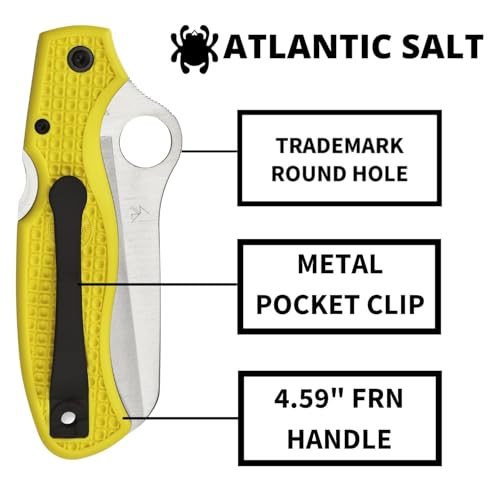 Spyderco Atlantic Salt Lightweight Folding Utility Pocket Knife with 3.68" Corrosion Resistant H-1 Sheepfoot Blade and Durable Hi-Viz Yellow FRN Handle - SpyderEdge - C89SYL - Image 4