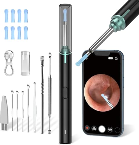 Ohrenschmalz Entferner mit Kamera AZHE 1920P Ohrenreiniger mit 6 LED Ohrreiniger IP67 Wasserdicht mit Wifi für iPhone iPad und Android-Smartphones (Schwarz)