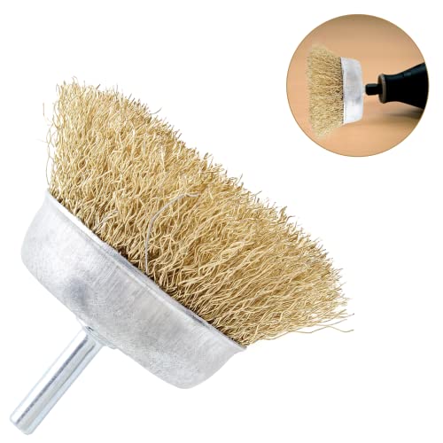 Image of 10 Pack Cup Wire Wheel Brush Set, 3 Inch Brass Coated Crimped Wire Drill Brush Set, 1 /4 Inch Shank Brush Kit Rotary Buffing Brush Wheel, Rust Removal Tool Set Coated Wire Cup Brush Set