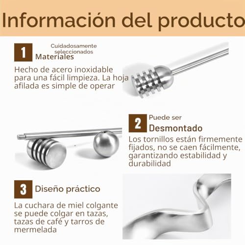 Miniatura 3 de Lotbun Cuchara De Mermelada Y Miel De Acero Inoxidable 2pcs, Agitador Para Yogur, Jarabe