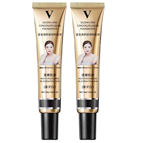 2Pcs Concealer Foundation Tender the Skin Foundation, Full Coverage Foundation , Waterproof Lasting Nude Makeup Moisturizing Pigment CC Cre Liquid Foundation(Ivory)