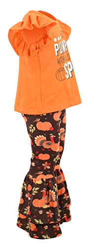 Image of Unique Baby 2 Piece Girls Double Bell Bottom Leggings Outfit with Short Sleeved Shirt Kid and Toddler Clothes Set