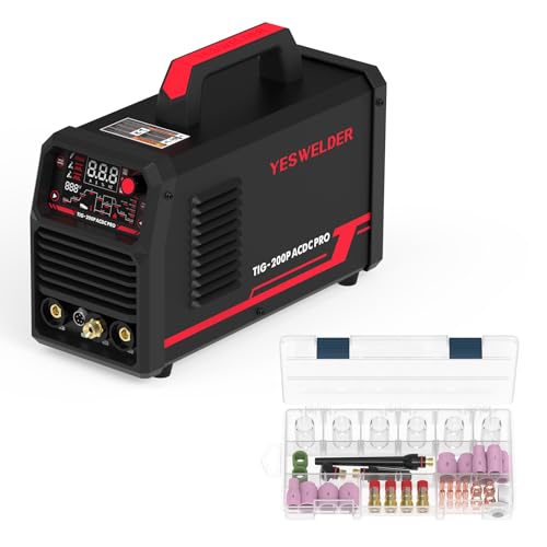 Image of YESWELDER TIG Welder With Pulse 205Amp Large LED Display, STICK/DC TIG/PULSE TIG 3 In 1 & 49Pcs TIG Welding Torch Stubby Gas Lens #10 Pyrex Glass Cup Kit