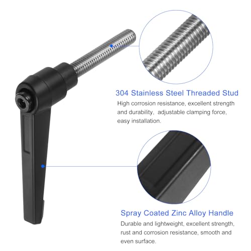 Image of uxcell 2pcs Clamping Lever Handles, M8 x 40mm 304 Stainless Steel Threaded Male Stud, Adjustable Handles Locking Quick Release Ratchet Push Button Bolt Knobs, Black