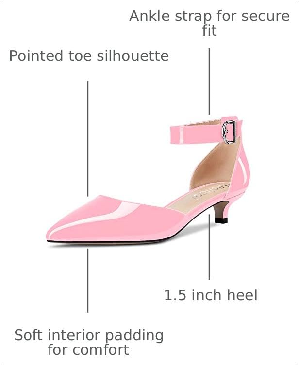 Image of Aachcol Women Kitten Low Heel Ankle Strap Pumps Pointed Toe Sandals Dress Shoes Party Office Wedding 1.5 Inch
