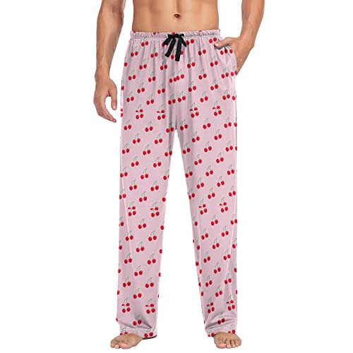 Pink Cherry Pattern Men's Pajama Pants Sleepwear Lounge Pajama Bottoms3