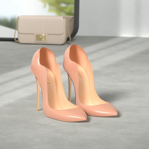 COLETER Women's Sexy Pointed Toe High Heels,4.72 inch/12cm Patent Leather Pumps,Wedding Dress Shoes,Cute Evening Stilettos