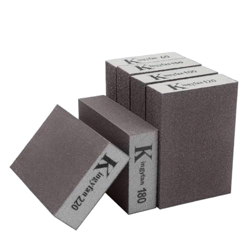 6pcs Éponge de ponçage,Cale a Poncer Rigides lavables et réutilisables, Lot de Papier abrasif pour Bois, Plastique, Placo Mur et Polissage métal(Grain 60/100/120/150/180/220 spécifications)