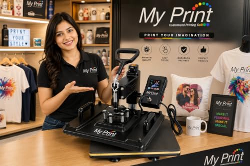 Image of MY PRINT | Heat Press 5 in 1 Digital Multi Functional | DTF PRINTING | Sublimation Printing | Vinyl Printing Machine for T-Shirts [Any Flat Product] with Cap Press, Plate Press, 11Oz Mug Press, with extra Mug Attachment | 12x15 Inch | For Business Supplies [Teflon Attached] (New Arrival 5in1)