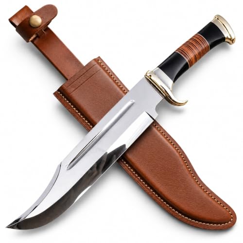 WARIVO KNIFE D2 17 Inches Large Crocodile Dundee Bowie Knife with Leather Sheath Big Survival Fixed Blade Knife with Leather and Horn Handle for Outdoor Camping Knives For Men by WARIVO KNIFE - Used condition - US$41.08